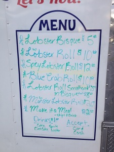 monsta lobsta menu